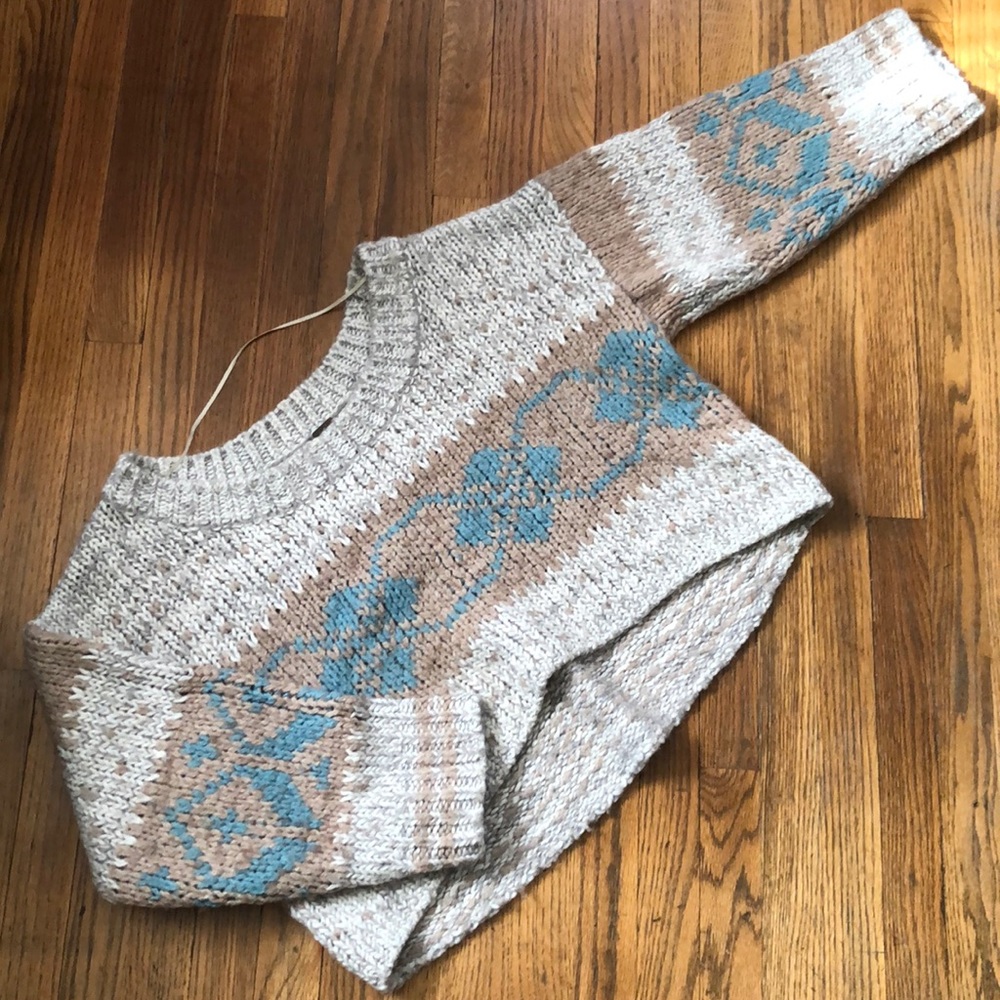 Free people cropped sweater blue brown chunky